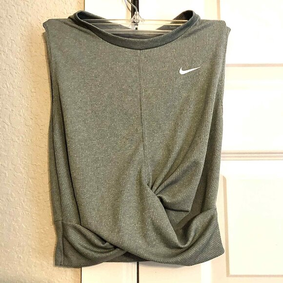 New NIKE Dri-Fit Twist Crop Training Tank Smoke Grey S - Picture 3 of 6